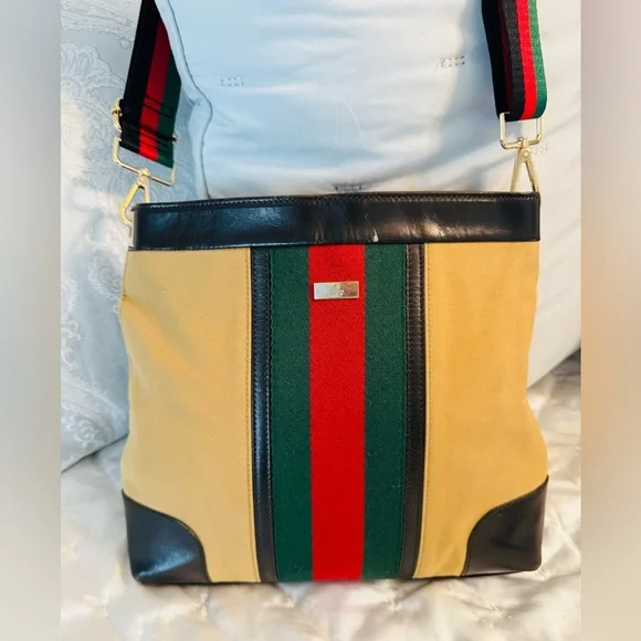 Gucci Crossbody Web Canvas Sherry line Bag in Brown and Tan - Picture 4 of 11